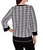 Ruby Rd. Fine Gauge Stripe Scalloped Long Sleeve Button-Front Sweater - Image 2