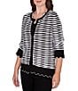 Ruby Rd. Fine Gauge Stripe Scalloped Long Sleeve Button-Front Sweater - Image 4