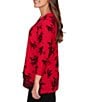 Ruby Rd. Flocking Floral Print Knit 3/4 Sleeve Lace Crossover Hem Top, Color:Cherry Multi - Image 3