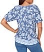 Ruby Rd. Floral Border Print Split V-Neck Short Sleeve Tassel Tie Top - Image 2