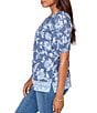 Ruby Rd. Floral Border Print Split V-Neck Short Sleeve Tassel Tie Top - Image 3