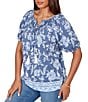 Ruby Rd. Floral Border Print Split V-Neck Short Sleeve Tassel Tie Top - Image 4