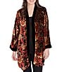 Ruby Rd. Floral Burnout Velvet Shawl Collar Bracelet Sleeve Open-Front Cardigan, Color:Cherry Multi - Image 1