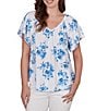Ruby Rd. Floral Clip Dot Eyelet V-Neck Short Flutter Sleeve Top - Image 1
