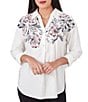 Color:White Multi - Image 1 - Floral Placement Print Point Collar Roll-Tab Sleeve Side Button Detail Shirt