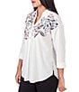 Color:White Multi - Image 4 - Floral Placement Print Point Collar Roll-Tab Sleeve Side Button Detail Shirt