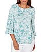 Ruby Rd. Floral Scoop Neck 3/4 Ruffle Trim Sleeve Top - Image 5
