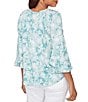 Ruby Rd. Floral Scoop Neck 3/4 Ruffle Trim Sleeve Top - Image 6