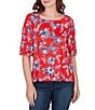 Ruby Rd. Floral Square Neck Elbow-Length Sleeve Knit Top - Image 1