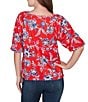 Ruby Rd. Floral Square Neck Elbow-Length Sleeve Knit Top - Image 2