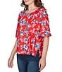 Ruby Rd. Floral Square Neck Elbow-Length Sleeve Knit Top - Image 4