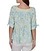 Ruby Rd. Floral Square Neck Elbow Tie Sleeve Pleated Top - Image 2