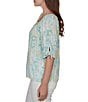 Ruby Rd. Floral Square Neck Elbow Tie Sleeve Pleated Top - Image 4