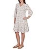 Ruby Rd. Floral V-Neck 3/4 Sleeve Shift Dress - Image 3