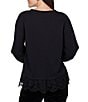 Ruby Rd. French Terry Beaded Lace Detail V-Neck Long Sleeve Top - Image 2