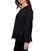 Ruby Rd. French Terry Beaded Lace Detail V-Neck Long Sleeve Top - Image 3