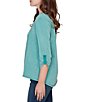 Ruby Rd. French Terry Knit Lace Applique V-Neck 3/4 Buttoned Tab Sleeve Top - Image 4