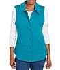 Ruby Rd. French Terry Quilted Point Collar Sleeveless Snap-Front Vest, Color:Teal - Image 1