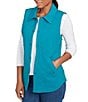 Ruby Rd. French Terry Quilted Point Collar Sleeveless Snap-Front Vest, Color:Teal - Image 4