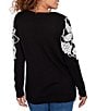 Ruby Rd. Fuzzy Eyelash Jacquard Knit Floral Placement Scoop Neckline Sweater, Color:Black - Image 2