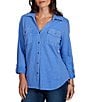 Ruby Rd. Garment Washed Point Collar 3/4 Roll-Tab Sleeve Button Front Shirt - Image 1