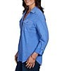 Ruby Rd. Garment Washed Point Collar 3/4 Roll-Tab Sleeve Button Front Shirt - Image 3
