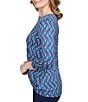 Color:Indigo Multi - Image 4 - Geometric Print Knit Crew Neck Twisted Hem Detail 3/4 Sleeve Shirt