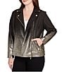 Ruby Rd. Gold Ombre Foil Faux Vegan Suede Notch Lapel Moto Jacket, Color:Black Combo - Image 1