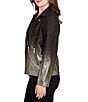 Ruby Rd. Gold Ombre Foil Faux Vegan Suede Notch Lapel Moto Jacket, Color:Black Combo - Image 3