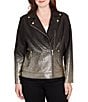 Ruby Rd. Gold Ombre Foil Faux Vegan Suede Notch Lapel Moto Jacket, Color:Black Combo - Image 4