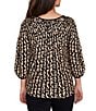 Ruby Rd. Gored Jacquard Textured Animal Print Keyhole Neck 3/4 Sleeve Sweater, Color:Tan Multi - Image 2