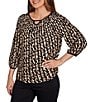 Ruby Rd. Gored Jacquard Textured Animal Print Keyhole Neck 3/4 Sleeve Sweater, Color:Tan Multi - Image 4