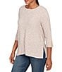 Ruby Rd. Heather Speckeled Ribbed Knit Crew Neck 3/4 Sleeve Side Vented Top, Color:Biscotti Heather - Image 4