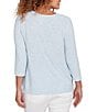 Ruby Rd. Heather Speckeled Ribbed Knit Crew Neck 3/4 Sleeve Side Vented Top, Color:Bluebell Heather - Image 2