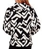 Color:Black/Ivory - Image 2 - Ikat Cozy Jacquard Knit Cowl Neck 3/4 Sleeve Pullover