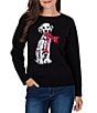 Ruby Rd. Intarsia-Knit Dalmatian In A Tied Red Scarf Crew Neck Long Sleeve Sweater - Image 1