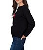 Ruby Rd. Intarsia-Knit Dalmatian In A Tied Red Scarf Crew Neck Long Sleeve Sweater - Image 3
