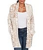 Ruby Rd. Jacquard Eyelash Yarn Vintage Scroll Shawl Collar Long Sleeve Open-Front Cardigan Sweater, Color:Biscotti Multi - Image 1