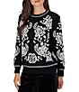Ruby Rd. Jacquard Knit Ivory Rose Crew Neck Long Sleeve Sweater - Image 1