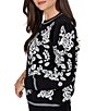 Ruby Rd. Jacquard Knit Ivory Rose Crew Neck Long Sleeve Sweater - Image 3