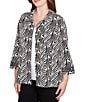 Ruby Rd. Jacquard Knit Zebra Point Collar Bracelet Sleeve Button-Front Swing Jacket, Color:Black Multi - Image 4