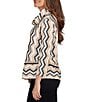 Ruby Rd. Jacquard Knit Zig-Zag Stripe Cowl Neck 3/4 Sleeve Asymmetric Hem Top, Color:Tan Multi - Image 3