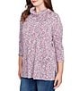 Ruby Rd. Jacquard Space-Dye Split Cowl Neck 3/4 Sleeve Top, Color:Deep Blue Multi - Image 4