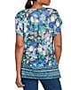 Ruby Rd. Jersey Knit Floral Stripe Border Print Round Neck Short Sleeve Sharkbite Hem Top, Color:Navy/Multi - Image 2