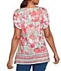 Ruby Rd. Jersey Knit Floral Stripe Border Print Round Neck Short Sleeve Sharkbite Hem Top, Color:Bay Leaf/Multi - Image 2