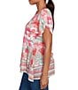 Ruby Rd. Jersey Knit Floral Stripe Border Print Round Neck Short Sleeve Sharkbite Hem Top, Color:Bay Leaf/Multi - Image 3