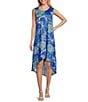 Color:Blue Moon Multi - Image 1 - Jungle Puff Print Scoop Neck Sleeveless High-Low Hem Midi Dress