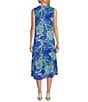 Color:Blue Moon Multi - Image 2 - Jungle Puff Print Scoop Neck Sleeveless High-Low Hem Midi Dress