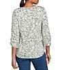 Ruby Rd. Knit Asymmetrical V-Neck 3/4 Sleeve Floral Dewdrop Embellished Top, Color:Loden Multi - Image 2