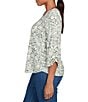 Ruby Rd. Knit Asymmetrical V-Neck 3/4 Sleeve Floral Dewdrop Embellished Top, Color:Loden Multi - Image 3